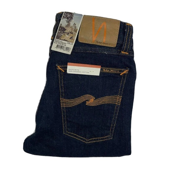 Nudie Skinny Lin Organic Dark Wash Selvedge Jeans Size 26x32 NWT - Picture 1 of 5